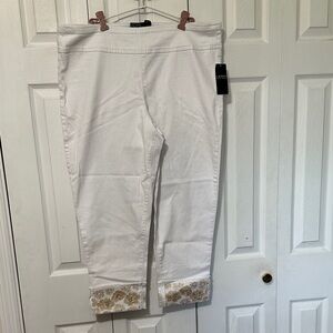 Ralph Lauren White Pants with Gold Floral Detail